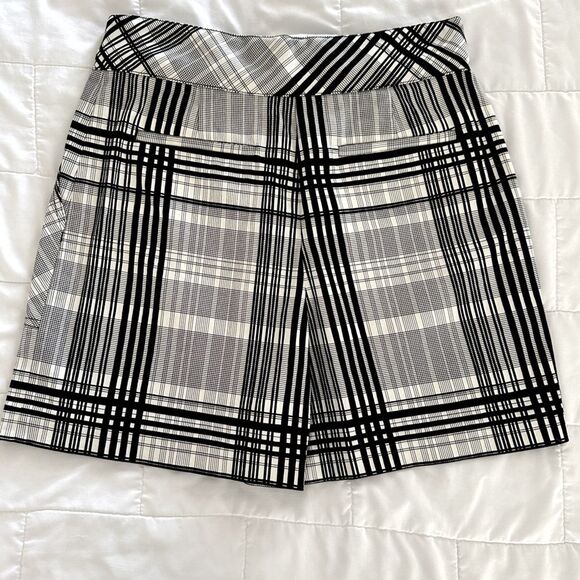 Diane Von Furstenberg High Waist Black White Plaid  Double D Loop Belted Shorts - Picture 8 of 14